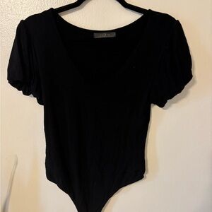 Black V-Neck Puff Sleeve Bodysuit
